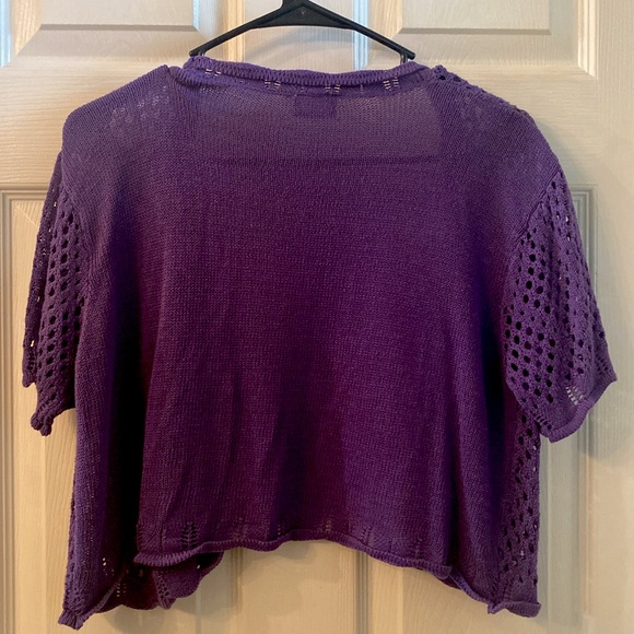 VINTAGE SARA MORGAN Purple Open-Knit Cropped Cardigan Sweater - Picture 7 of 12